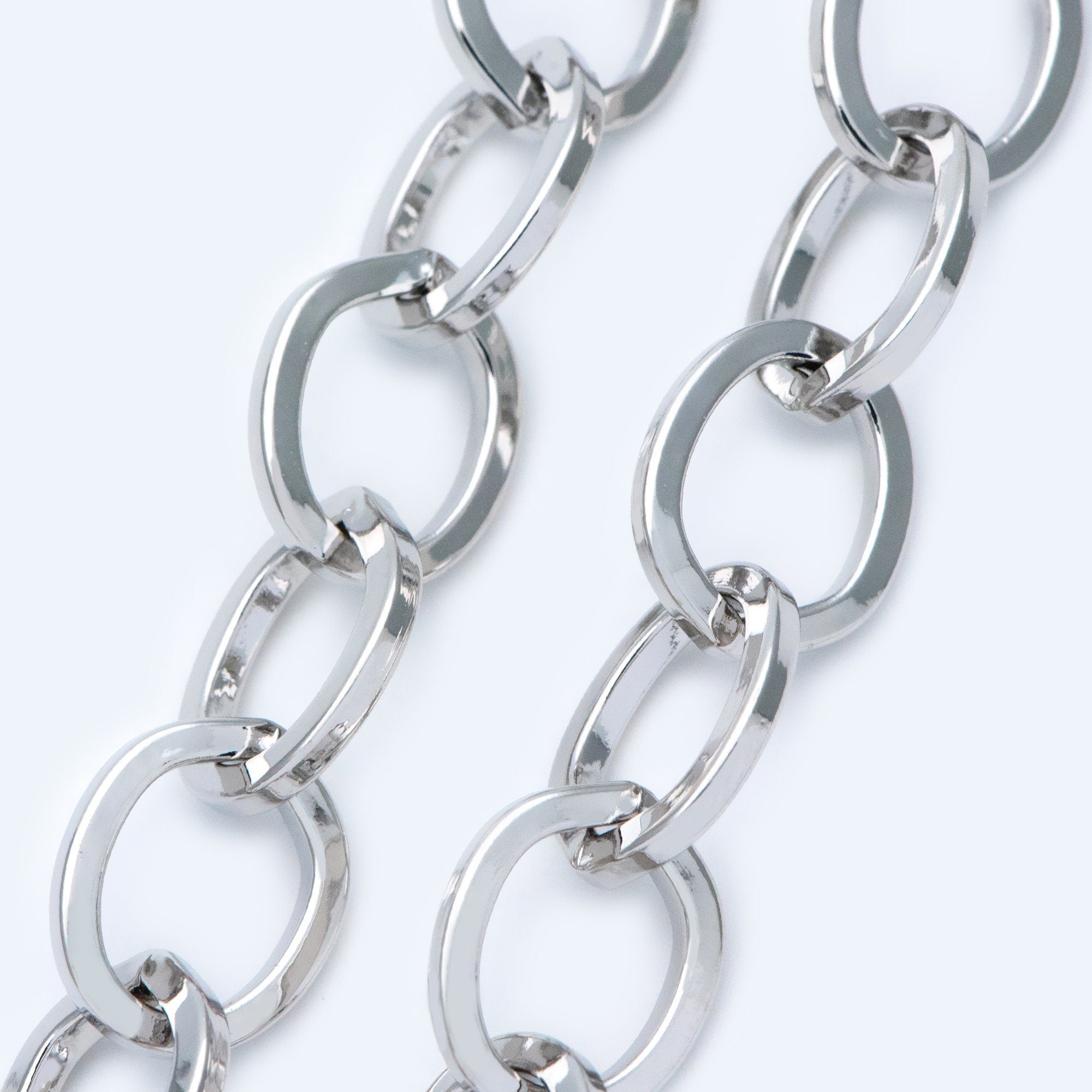 Silver tone Large Cable Chains, Oval Link 13x16mm, White K plated Iron Thick Chain, Necklace Findings for Men (#LK-370-2)/ 1 Meter=3.3 ft